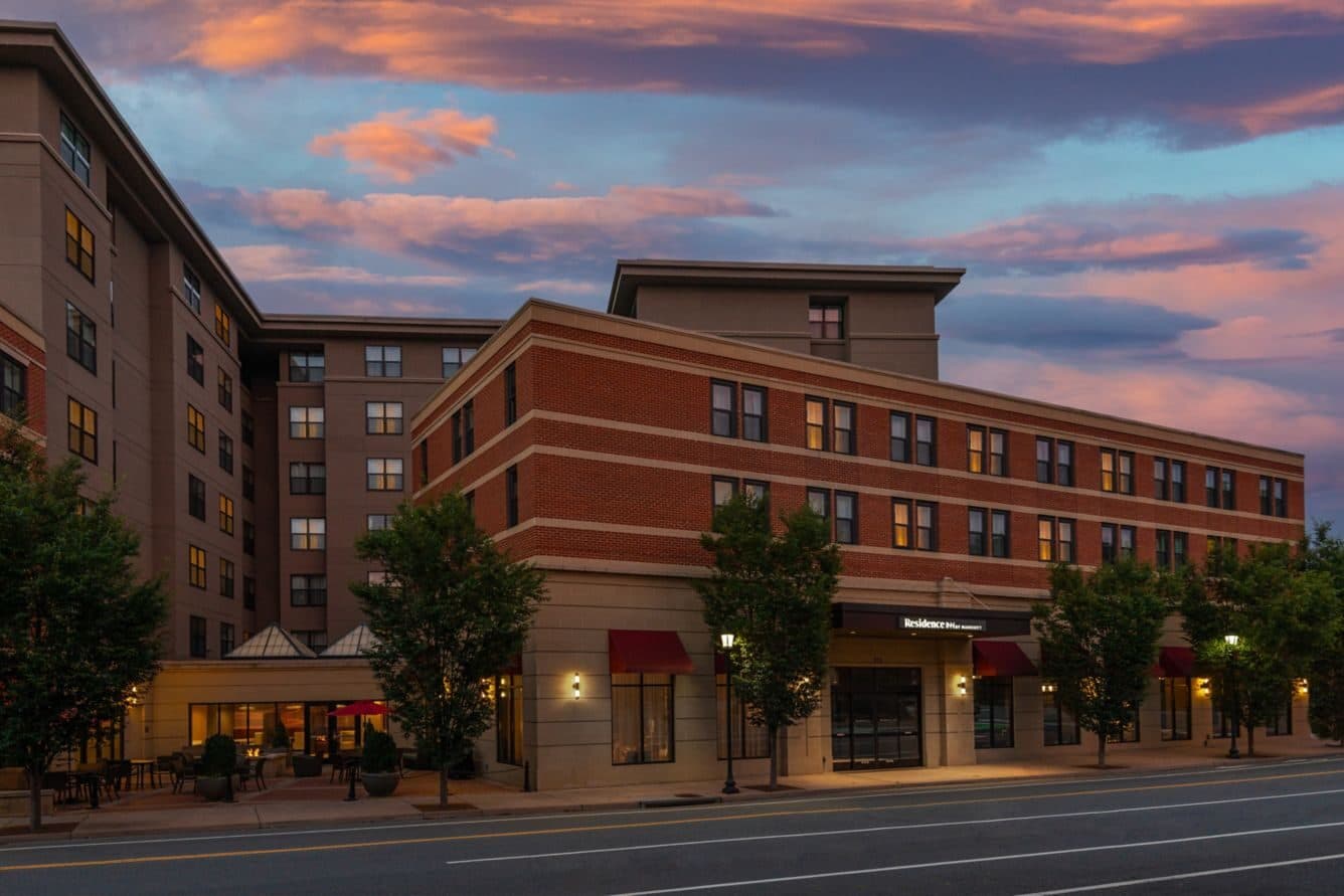 The Residence Inn Charlottesville Downtown on West Main Street at dusk, Charlottesville, VA