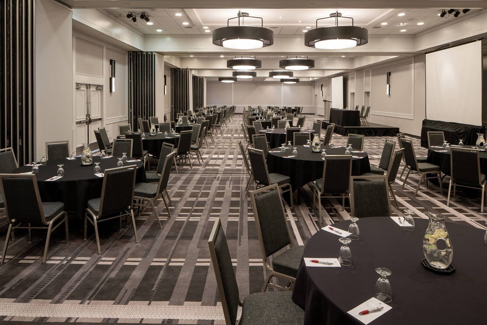 The Galleria Ballroom at Tysons Corner Marriott set with round tables for a group, Tysons, VA