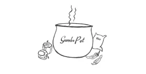 A drawing of a pot with food in it.