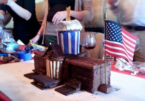 A cake with an american flag on top of it.