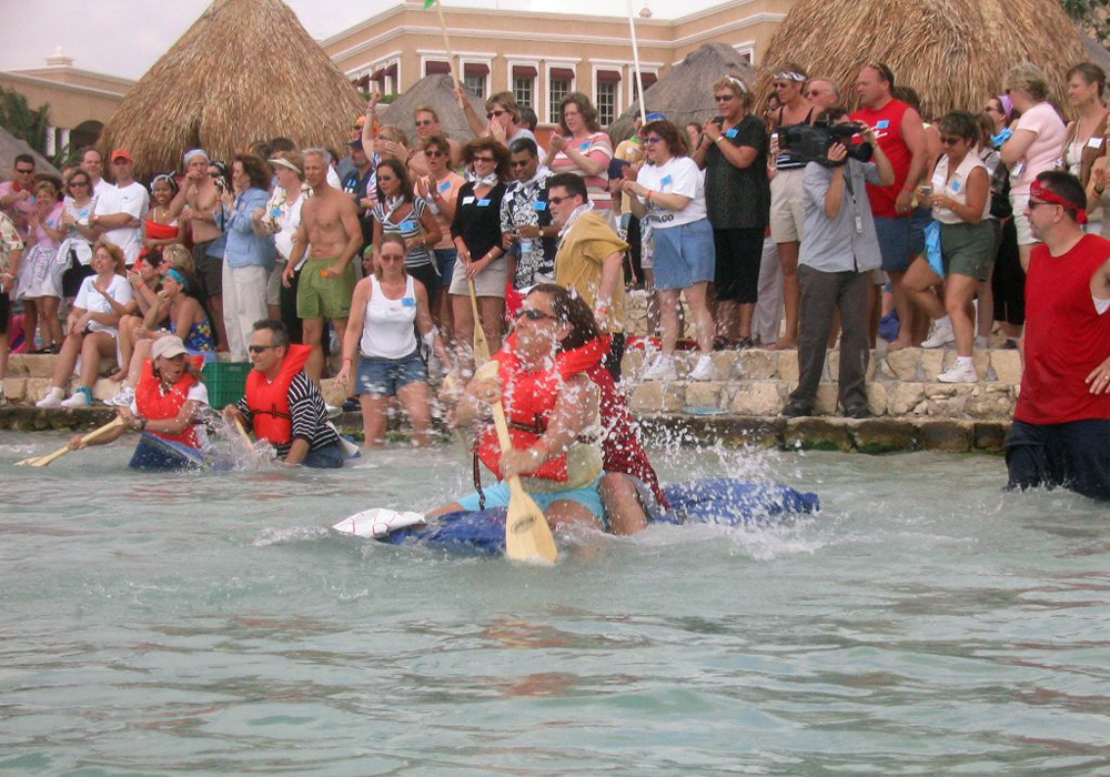 A group of people in the water.