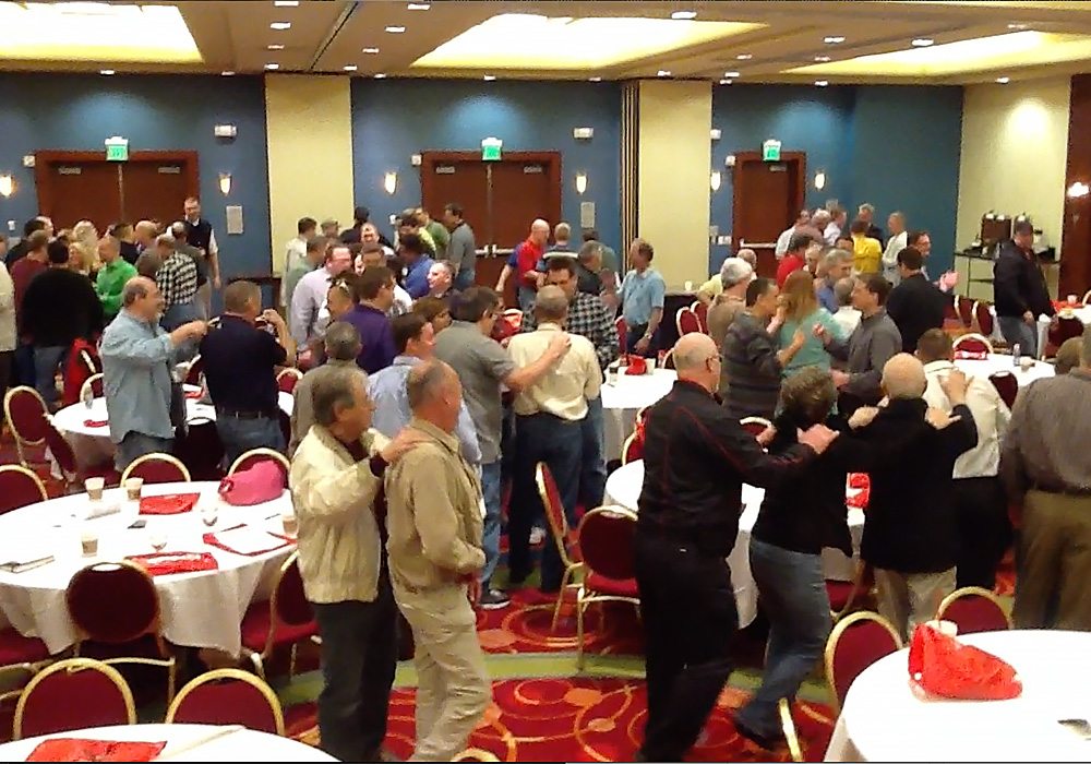 A large group of people at a banquet.