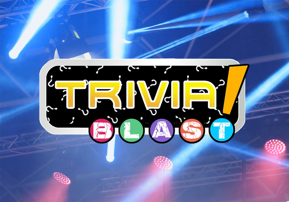 The "Trivia Blast" logo is displayed with colorful letters on a background with blue and red stage lights.