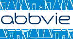 A blue and white logo with the word adbvie.