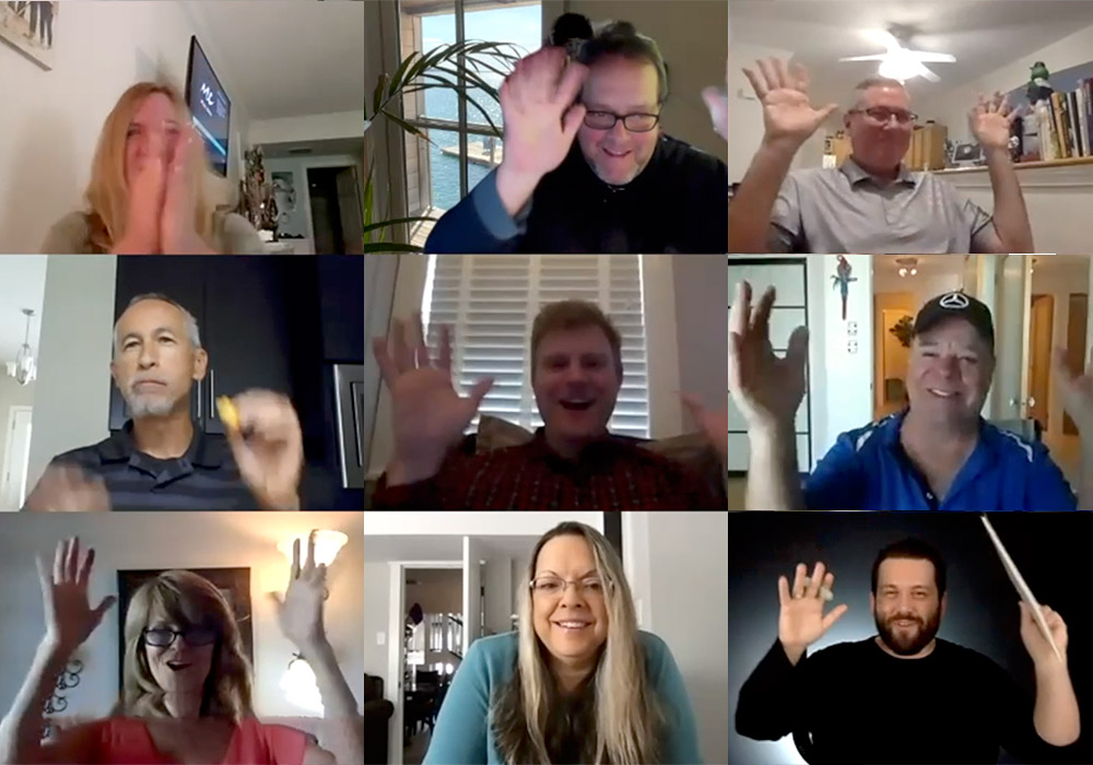 A group of people in a video call.