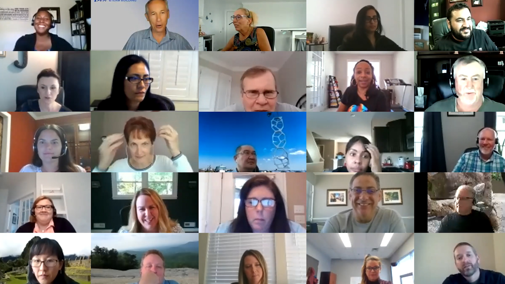 A collage of people on a video call.