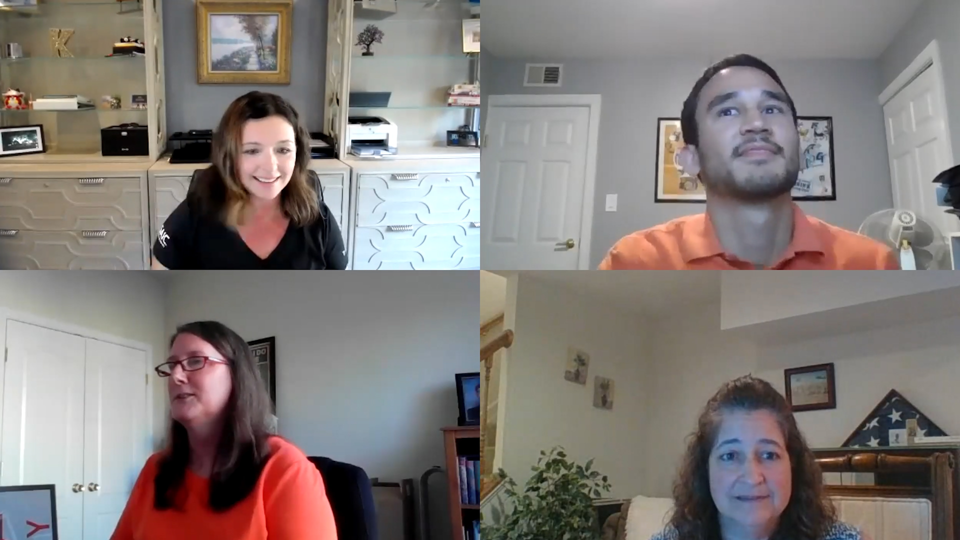 A group of people in a video call.