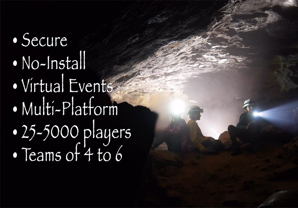 A group of people in a cave.