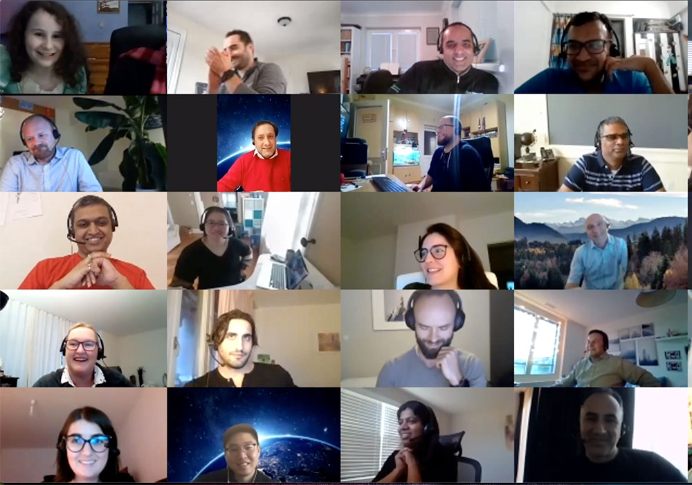 A collage of people on a video call.