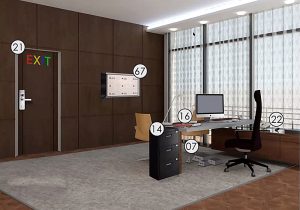 A room with a desk and a computer.