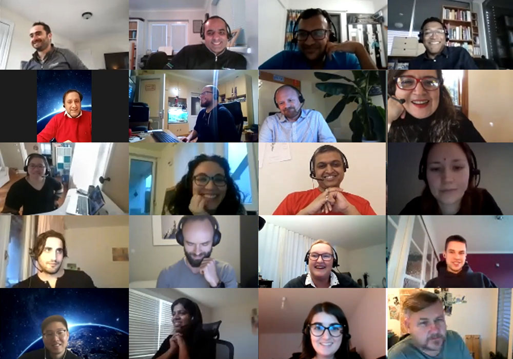 A collage of people in a video call.