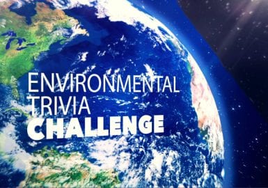 An image of the earth with the words environmental trivia challenge.