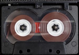 Close up of a cassette tape.