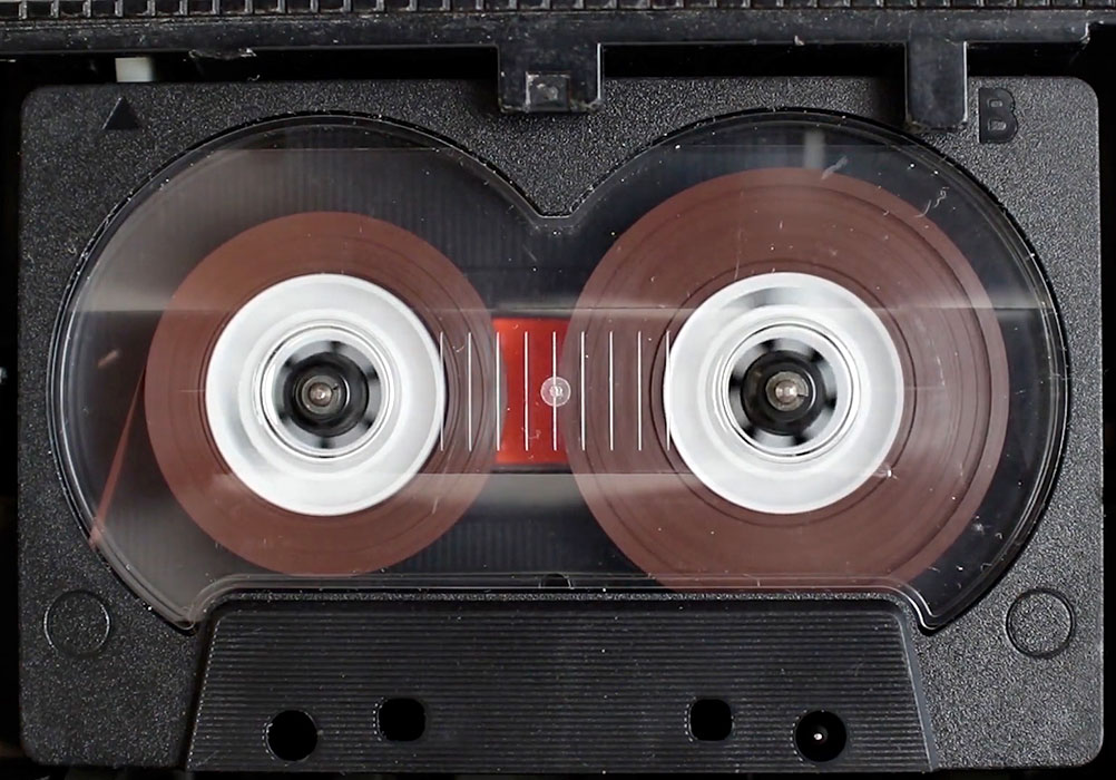 Close up of a cassette tape.