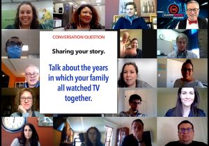 A group of people talking about the years in which they watched tv.