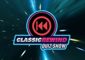 Classic rewind quiz show logo.