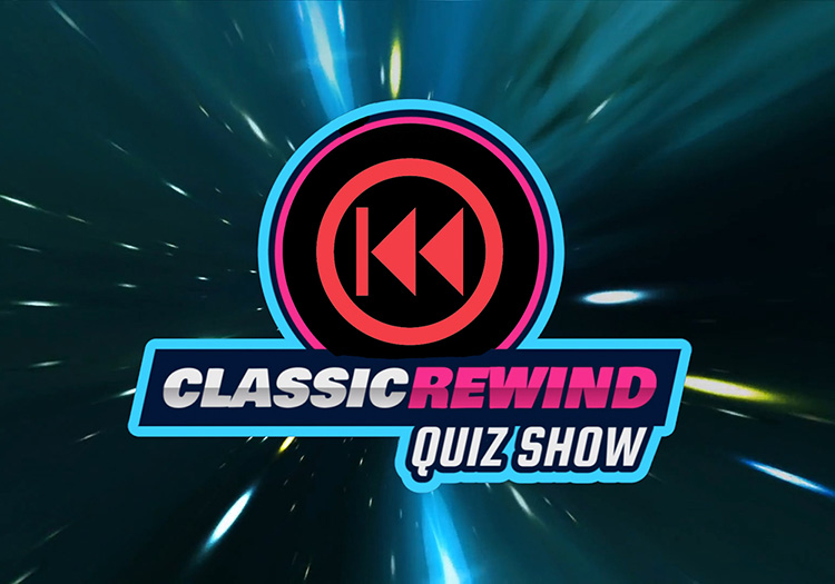 Classic rewind quiz show logo.