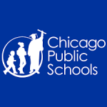 Chicago public schools logo on a blue background.