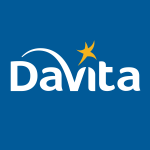 The davita logo on a blue background.