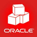 The oracle logo on a red background.