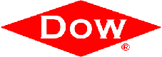 A red and white logo with the word dow.