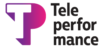 Tele performance logo on a black background.