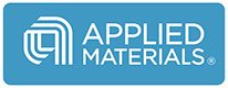 Applied materials logo on a blue background.