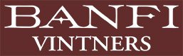 Banfi vintners logo on a maroon background.