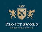 Profit sword logo on a blue background.