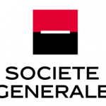 Societe generale logo displayed at corporate events in NYC on a black background.