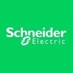 Schneider electric logo on a green background.