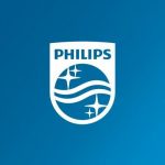 Philips logo showcased at corporate event in San Diego on a blue background.