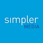 Simpler media logo on a blue background.