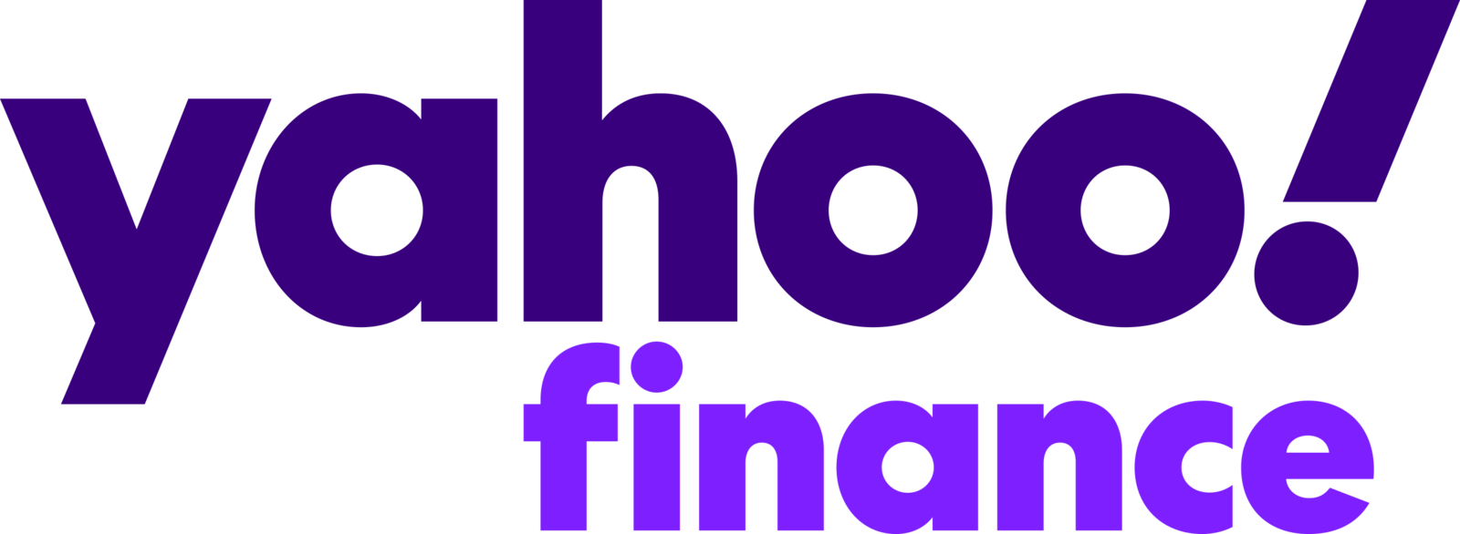 Yahoo finance logo on a black background.