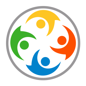 A colorful logo of a group of people in a circle.