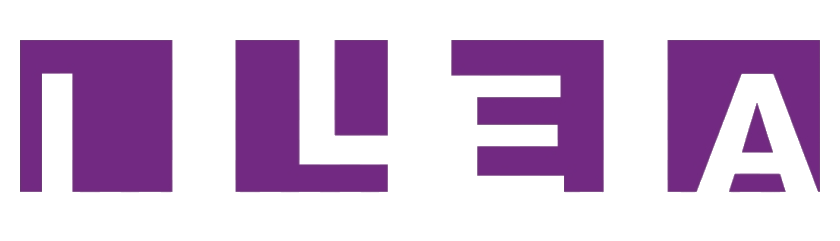 The image shows the word "LEAP" written in a stylized purple font with reversed letters on a transparent background.