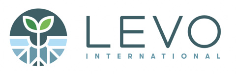 Levo International logo featuring a stylized plant inside a circle on the left and the text "LEVO INTERNATIONAL" on the right.