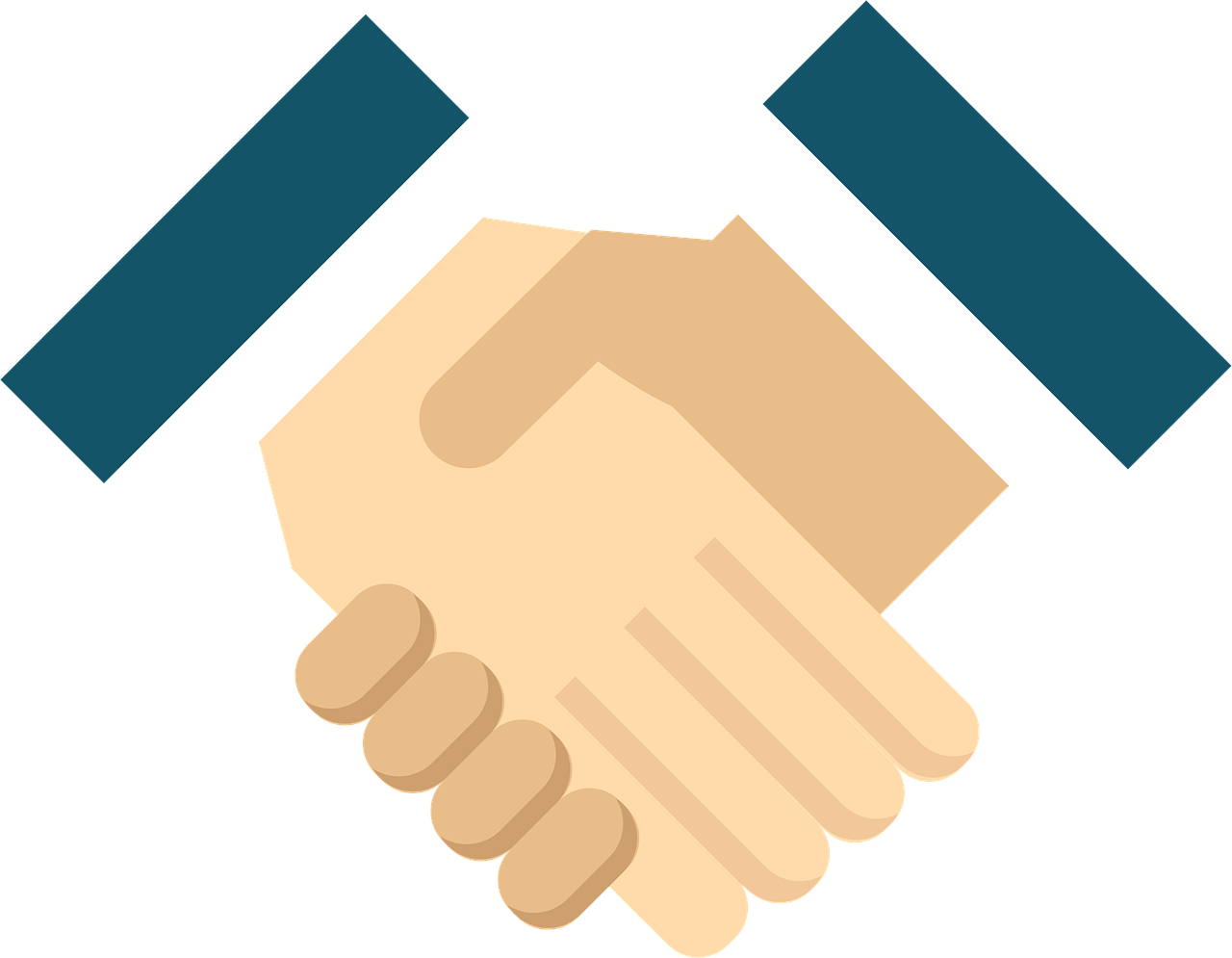 Illustration of two hands shaking, symbolizing agreement or partnership, with both individuals wearing dark blue suit sleeves.