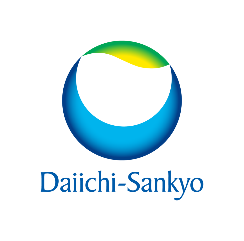 Daiichi-Sankyo logo featuring a circular blue and green gradient symbol above the company name in blue text on a white background.