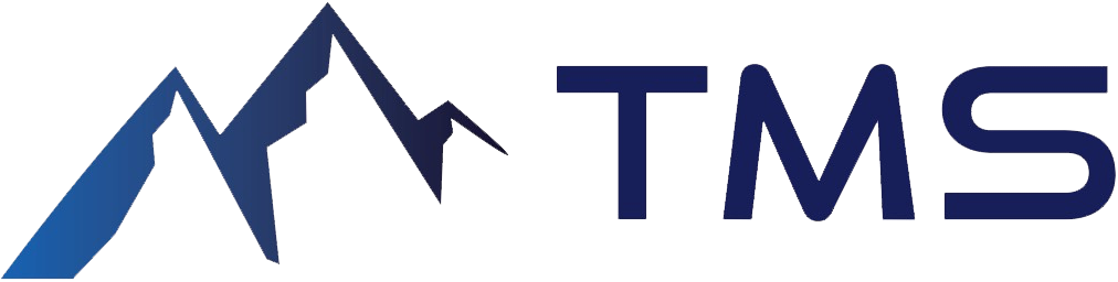Logo with a stylized blue mountain graphic on the left and bold blue letters "TMS" on the right.