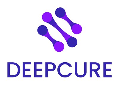 Deepcure logo featuring three interconnected purple nodes above the word "DEEPCURE" in bold blue capital letters on a white background.