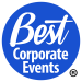 The best corporate events logo on a blue background.