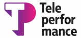 Tele performance logo on a black background.