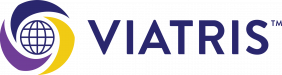 Viatris logo featuring a stylized globe surrounded by swirling purple and yellow shapes, with the company name "VIATRIS" in bold blue letters.