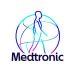 Medtronic logo featuring a stylized human figure walking in front of intersecting curved lines with the company name below.